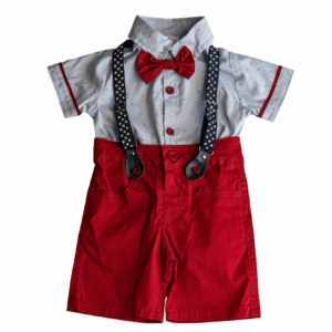 Short Sleeve Set with Suspenders (Red)