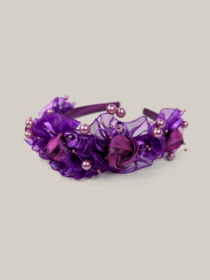 Floral Hairband with Beads- Purple