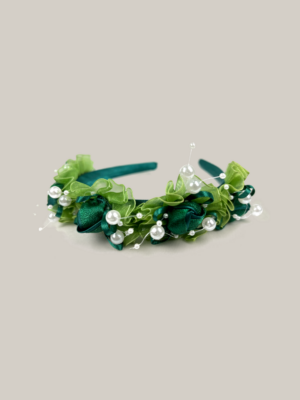 Floral Hairband with Beads- Green