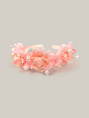 Floral Hairband with Beads- Peach